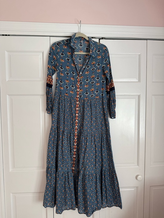 Free People Dresses & Skirts - Free People Blue block print Tiered Maxi Dress boho